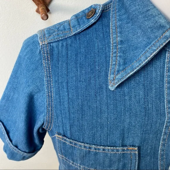 Vintage 1970s Red Snap Denim Utility Shirt - Picture 6 of 14
